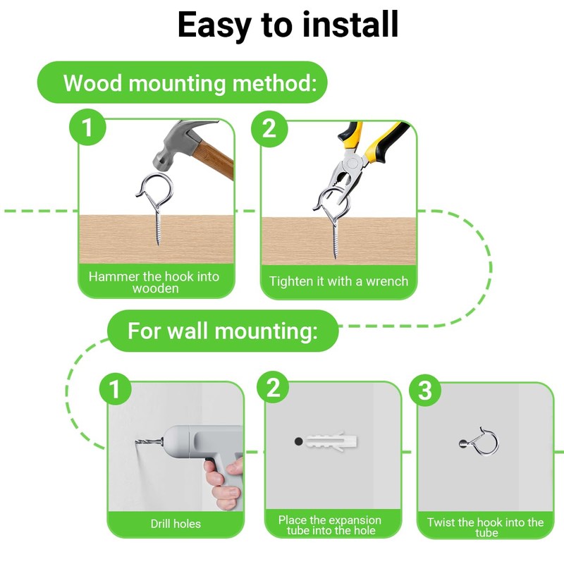 Pack of 10 Screw Hooks, Stainless Steel, Hook Screws, Screw