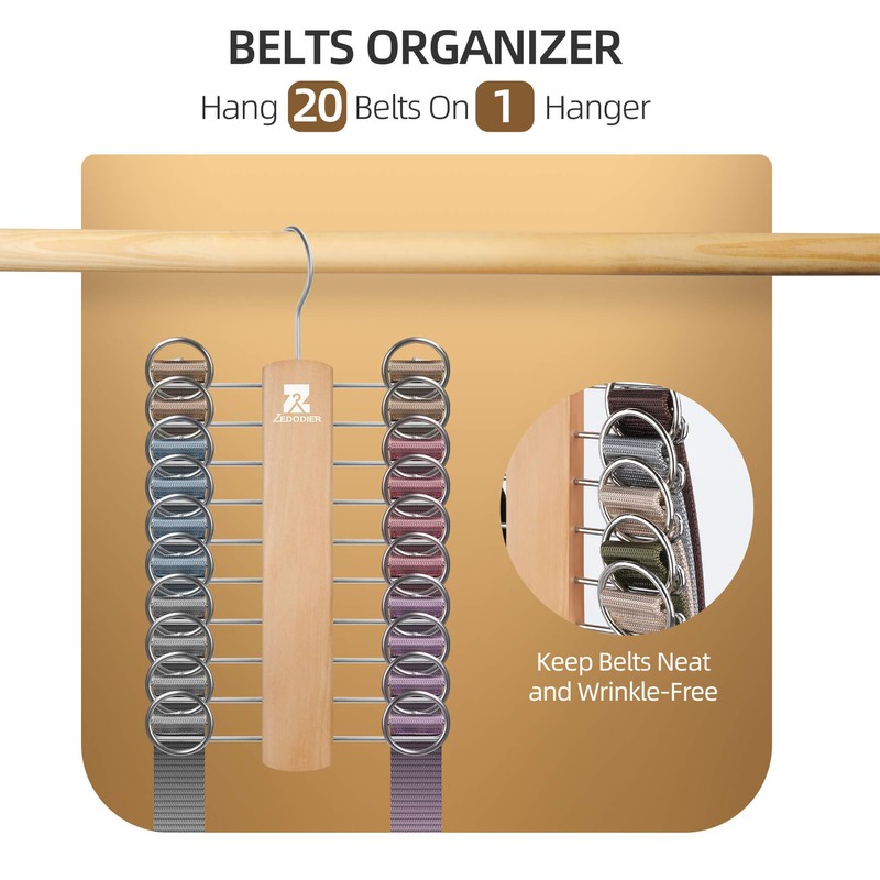 ZEDODIER 2 Pack Wooden Tie Rack, Tie Hanger for Men