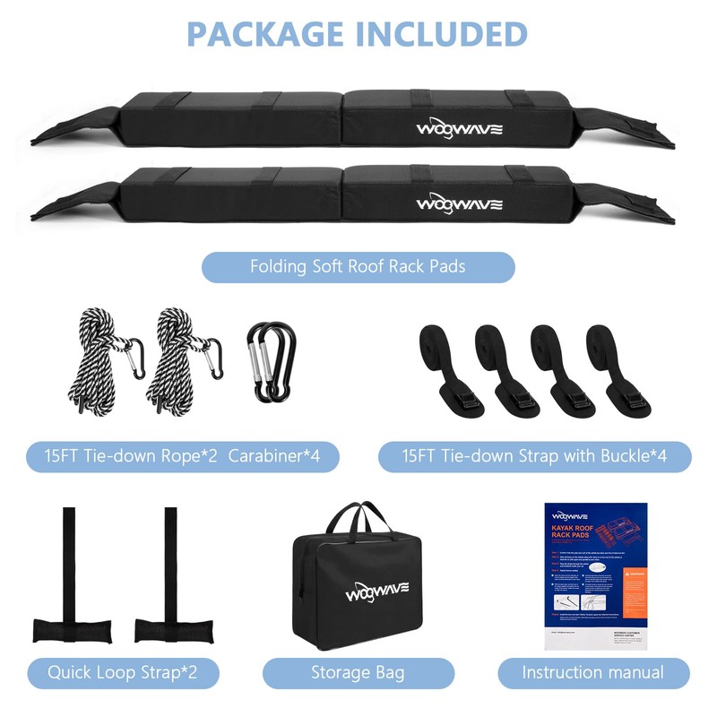 WOOWAVE Folding Kayak Soft Roof Rack Pads Universal Kayak Carrier