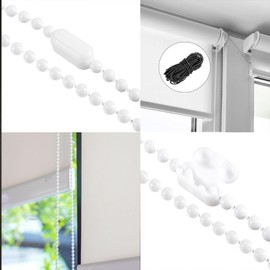 Aoktorkit 10 Meter Roller Blind Cord, Plastic Ball Beaded Chain with 10Pcs Connectors, Blinds Bead Chain Cord for Curtain Blind Windows, White