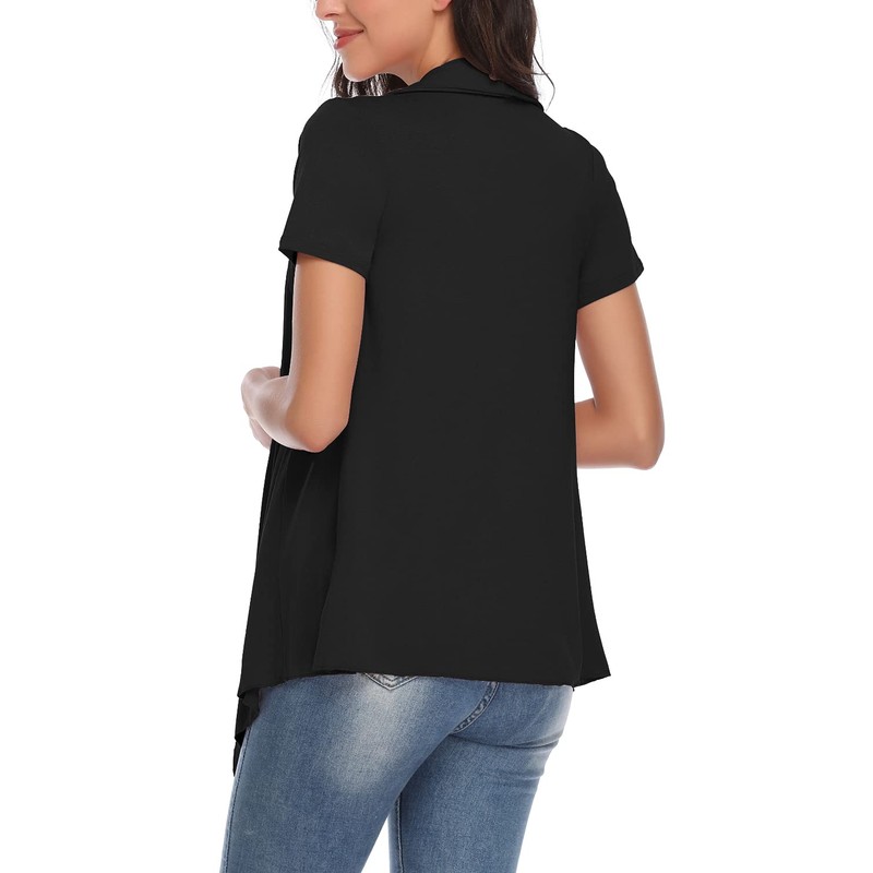 Exchic Women's Open Front Cardigan Irregular Hem Short Sleeve Outfits