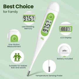 Digitales Fieberthermometer, Rektal, Oral, Achselthermometer Fieber Thermometer für Baby Kinder Erwachsene, Genaue und Schnelle Ablesungen, Wasserdichte Sonde, grün, 2 Packungen
