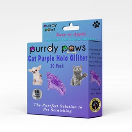 Purrdy Paws 3 Month Supply Soft Nail Caps for Cats Purple Holographic Glitter Medium - Extra Adhesives