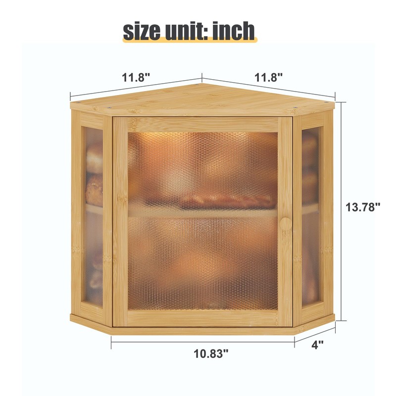Furshus Corner Bread Box for Kitchen Countertop,Bread Storage for Homemade