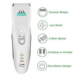 CP-6800 Professional Dog Clippers, Corded/Cordless Pet Clipper with Ceramic Blades, 2-Gear Low Noise Cat Grooming Shaver with 0.5mm & 0.75mm Comb