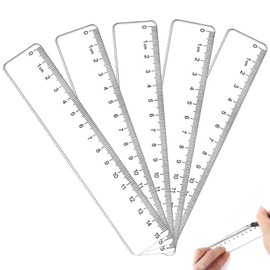 Pack of 5 Rulers 15 cm, Ruler Primary School, Transparent Plastic Ruler, Ruler for Schools, Offices and Households