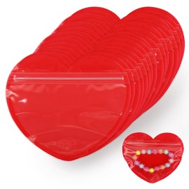 100pcs Small Bags for Small Business, 3.5x5 inch Heart-Shaped Jewelry Bags Clear Mylar Ziplock Baggies Cute Packaging Supplies for Bracelet Sample (Red）