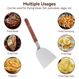 Wide Spatula, Stainless Steel Pancakes Shovel Grill Scraper with Wooden Handle Grill Scraper Wide Blade Burger Spatula Turner Scraper(105mm)