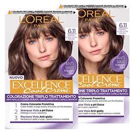 2 x L'Oréal Paris Excellence Cool Creme Permanente Haarfärbung Dreifache Behandlung Technologie Anti-Gelb Schutzwirkung Aufhellende Farbe 6.11 Dunkelblond Ultra Kühles - 2 Packungen