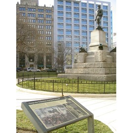24x36 gallery poster, Admiral David G. Farragut (Ream statue) , crafted in 1881 from the propeller of his flagship, stands in Farragut Square in downtown Washington, D.C. The National Park Service int