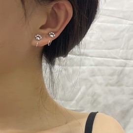Tiny Puppy Paw Print Half Hoop Earrings 925 Sterling Silver Plated Cartilage Tragus Piercing Small Stud Cuff Nose Ring Fake Huggie Animal Fashion Jewelry Gift for Women Girls Teen Christmas Birthday