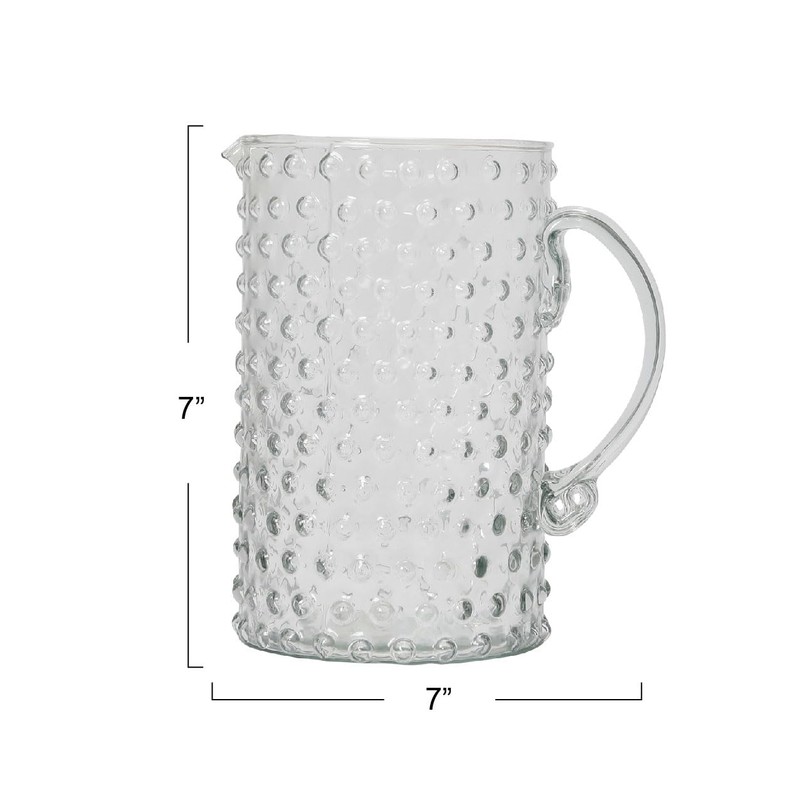 Creative Co-Op Hand Blown Glass Hobnail Pitcher, Clear