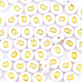 Sunrica 300Pcs Round Loose Letter Beads Q 4X7mm Individual Small Alphabet Beads for Friendship Bracelets Making