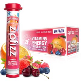 Zipfizz Daily Energy Drink Powder, Fruit Punch, 20 Pack 3-in-1 Sustained Energy