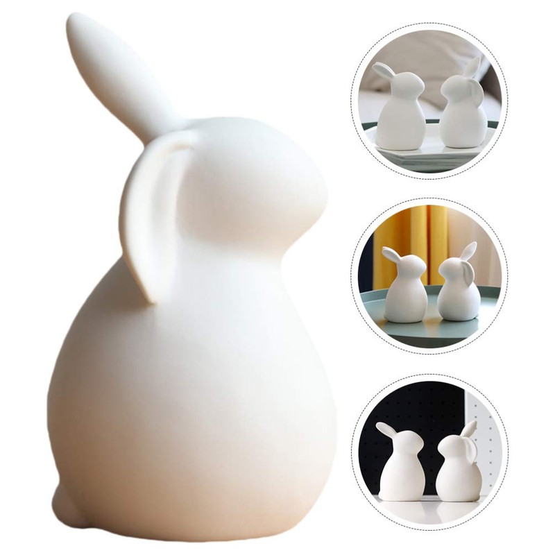 PRETYZOOM Ceramics Bunny Figurine Easter White Bunny Figurines Home Decor