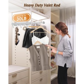 Supforce Valet Rod for Closets, 12" Valet Rod With 4 Hooks, Closet Organizer Slide Out Clothing Hanger Rods Extender Perfect for Suits,Dresses,Belt,Tie, Black