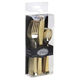 Lillian Tablesettings Premium Polished Plastic Cutleries, Full Size, Gold