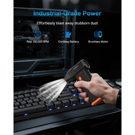 Hoffeins Compressed Air Duster 130,000RPM Ultra-Powerful Cordless Electric Air Blower w/Brushless Motor, 3 Speed Adjustable & Rechargeable Battery for Keyboard, PC, Car, Home, Outdoor, Snow Removal