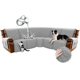 Arfntevss Waterproof Recliner Sectional Couch Covers for Reclining Sectional L Shape Sofa Cover Non Slip Washable Recliner L Shaped Slipcover Sets for Dog Furniture Protector (5 Seater, Silvery Gray)