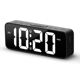 ALANAS Digital Alarm Clock, 2 Set Alarms with Snooze, Dimmer, Adjustable Volume, Large Number Display, USB Charging Port for Cellphone, Outlet Powered Clocks for Bedrooms,Living Room,Guest Room.