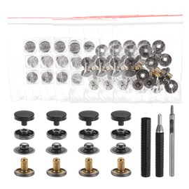 HARFINGTON - Juego de 24 cierres de piel a presión de 10 mm, remaches de piel con 3 herramientas de ajuste para ropa, chaquetas, jeans y bolsos, color negro