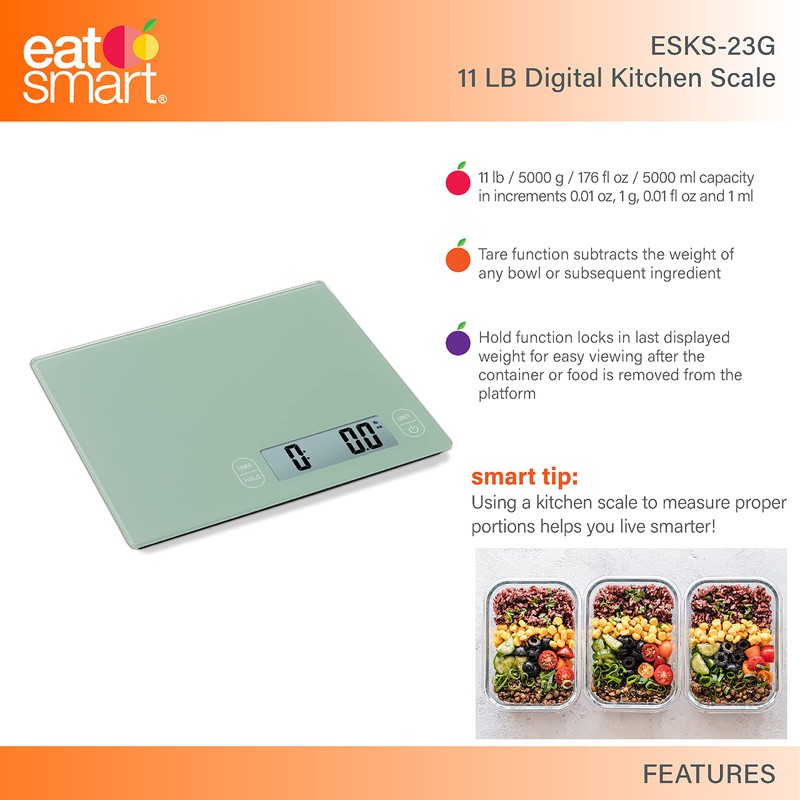 Eat Smart Eat Smart 11lb Food Kitchen Glass Scale, Green