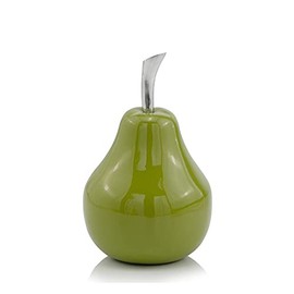 Modern Day Accents 3963 Peral Verde Small Green Pear, Fruit Decor, Gifts, Tabletop, Green Home Decor Centerpiece, Room Decor, Office Desk Decor, Green with Silver Stem, Sculpture, 4" L x 4" W x 6.5" H