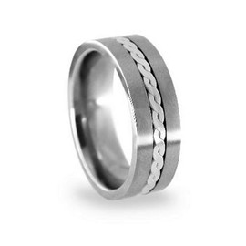 Unisex Brushed Titanium with Braided Sterling Silver Inlay Band Promise Ring (4)