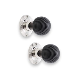 Infinity Decor Pair of Ebonised Wood Beehive Mortice Rim Door Knobs Set 55mm Wooden Handles – Suitable for Interior & Exterior Doors (Polished Nickel)