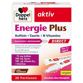 Doppelherz Energy Plus Direct - with Cola Flavour | With caffeine + taurine + B vitamins - ideal for on the go - 20 sachets