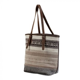 Myra Bag Beige Tribal Patterned Tote Bag S-3047
