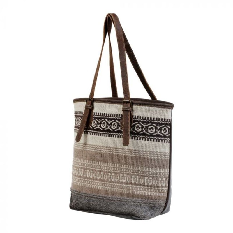 Myra Bag Beige Tribal Patterned Tote Bag S-3047