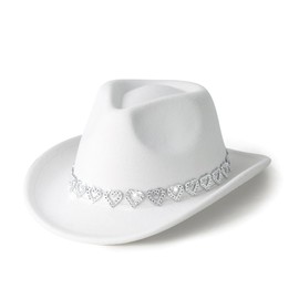 Gossifan Western Hats Boys Girls Cowboy Felt Hat Sparkly Rhinestone Cowgirl Hat-Heart White