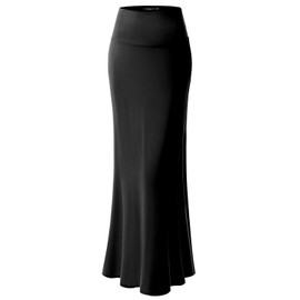 URBAN K Womens Basic Foldable High Waist Maxi Skirt Black