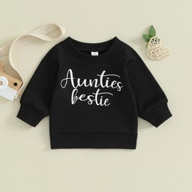 fhutpw Toddler Baby Boys Girls Sweatshirt Tops Letter Print Long Sleeve Pullover Shirts Fall Outfits Clothes (Aunties Bestie- Black, 0-3 Months)