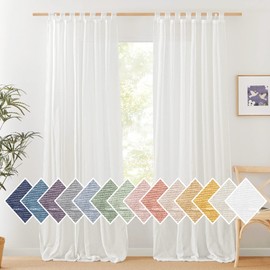 NICETOWN Thick Linen Sheer Curtains for Privacy, Tab Top Rustic Flax Window Treatments Semi Sheer Drapes with Light Penetration for Farmhouse/Living Room, Ivory, W52 x L96, Set of 2