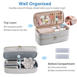 ELCUPA Double-layer Hair Tools Travel Case with Black Hair Dryer Bag with Detachable Divider compatible with Shark FlexStyle/SmoothStyle - Flat Curling Iron Travel Organizer