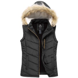 Wantdo Women's Insulated Thicken Quilted Vest Padding Hooded Puffer Vest (Black, Medium)