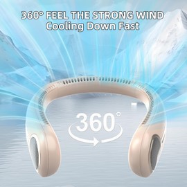 Kinhowly Portable Neck Fan,Personal Hands Free Bladeless Fan,360° Cooling Fan,LED Display,4-Speeds,6000mAh Rechargeable Quick,Long Use Time,Wearable Fan,Birthday Gifts for Men Women Dad Mom (Brown)