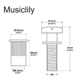 Musiclily Pro M8 Metric Wraparound Bridge Mounting Studs and Inserts Bushings for Epiphone Les Paul Style Electric Guitar, Nickel (Set of 2)