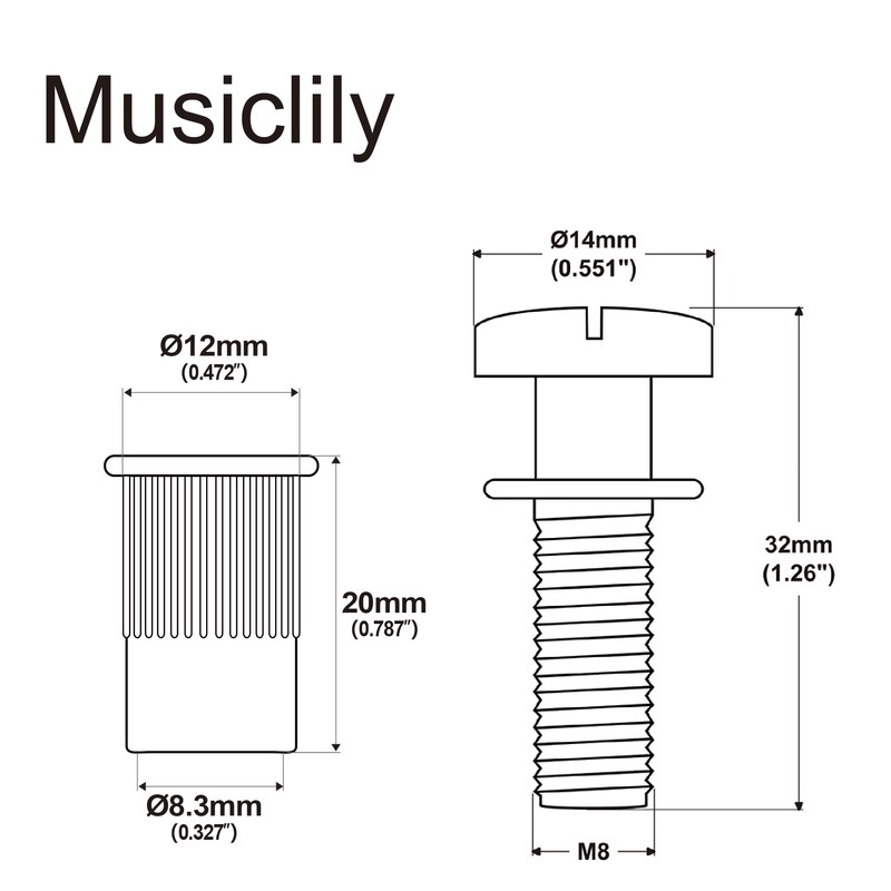 Musiclily Pro M8 Metric Wraparound Bridge Mounting Studs and Inserts