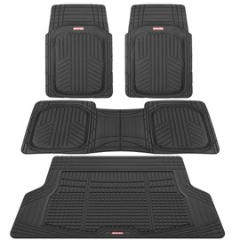 Motor Trend FlexTough Black Floor Mats for Cars & Cargo Mat Full Set - All Weather Front & Rear Rubber Automotive Floor Mats & Cargo Liner for SUV, Car, & Van - Interior Trunk Mat & Floors Cover