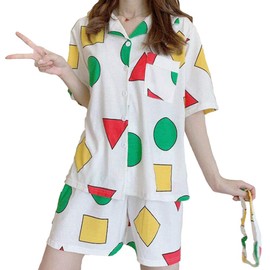 Mitigo Crayon Shin-chan Pajamas, Men's, Short Sleeve, Long Sleeve, Long Pants, Top and Bottom Set, Includes Eye Mask, 3-Piece Set, Open Front, Room Wear, Cute, For Spring, Summer, Autumn and Winter,