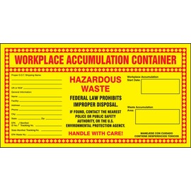 Accuform Signs MHZW22PSP Adhesive Coated Paper Hazardous Waste Label, Workplace Accumulation Container", 6" Length x 11" Width, Red/Black/Yellow (Pack of 25)