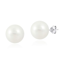 AeraVida Classic Radiant Round White Faux Pearl .925 Sterling Silver Stud Earrings
