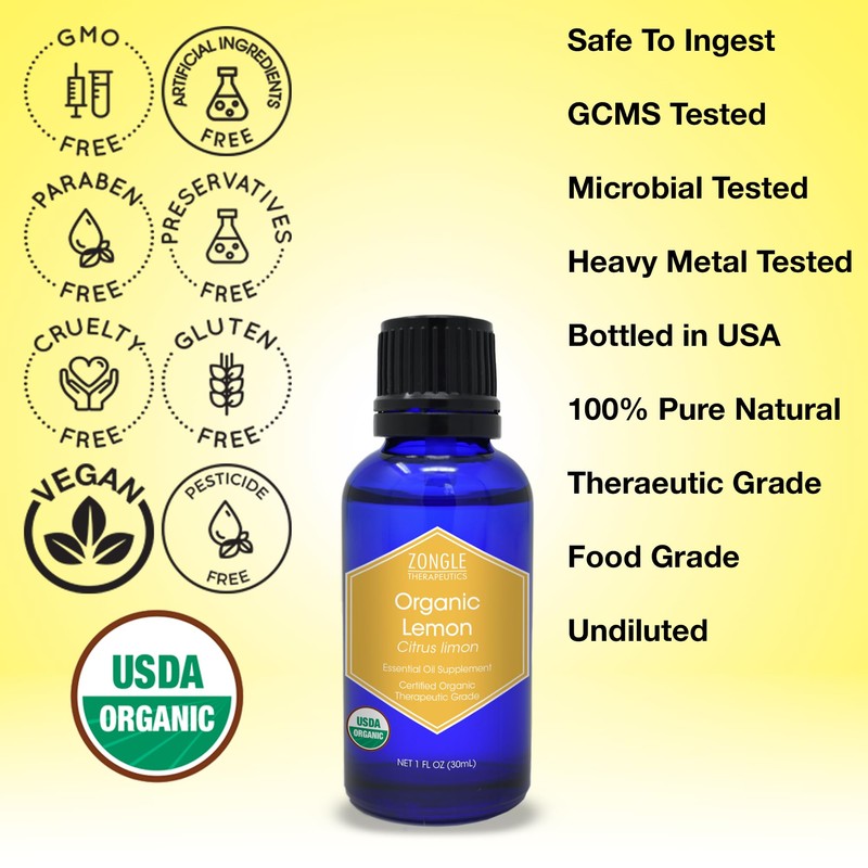 Organic, Lemon Essential Oil, Food Grade, for Cooking, Baking –