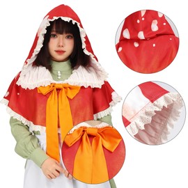 FURPHI Red Mushroom Hat Cowl Hood Gnome Cosplay Spotted Cape Cottagecore Costume Christmas Accessories (A)