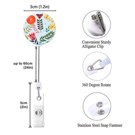 Badge Reel Retractable Cute ID Card Badge Holder with Sturdy Alligator Clip Name Nurse Decorative Badge Reel Clip on Card Holders (3 Pack Pretty Flower & Plant)