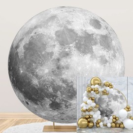 Leyiyi 5x5ft Black and White Earth Round Backdrop Cover Outer Space Universe Photography Background for Boys Birthday Party Earth Surface Planet Kids Astronaut Party Backdrop Photo Studio Props