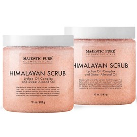 MAJESTIC PURE Majestic - Exfoliante corporal de sal del Himalaya pura con aceite esencial de lichi, exfoliante natural para exfoliar e hidratar la piel, Paquete de 2, 10 Ounce (Pack of 2)